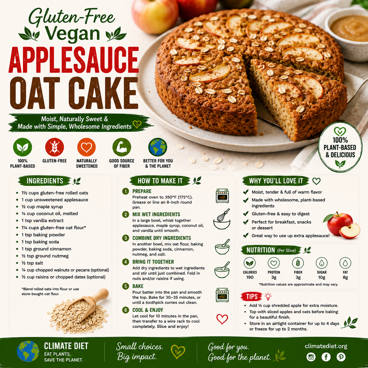 Gluten-Free Vegan Applesauce Oat Cake