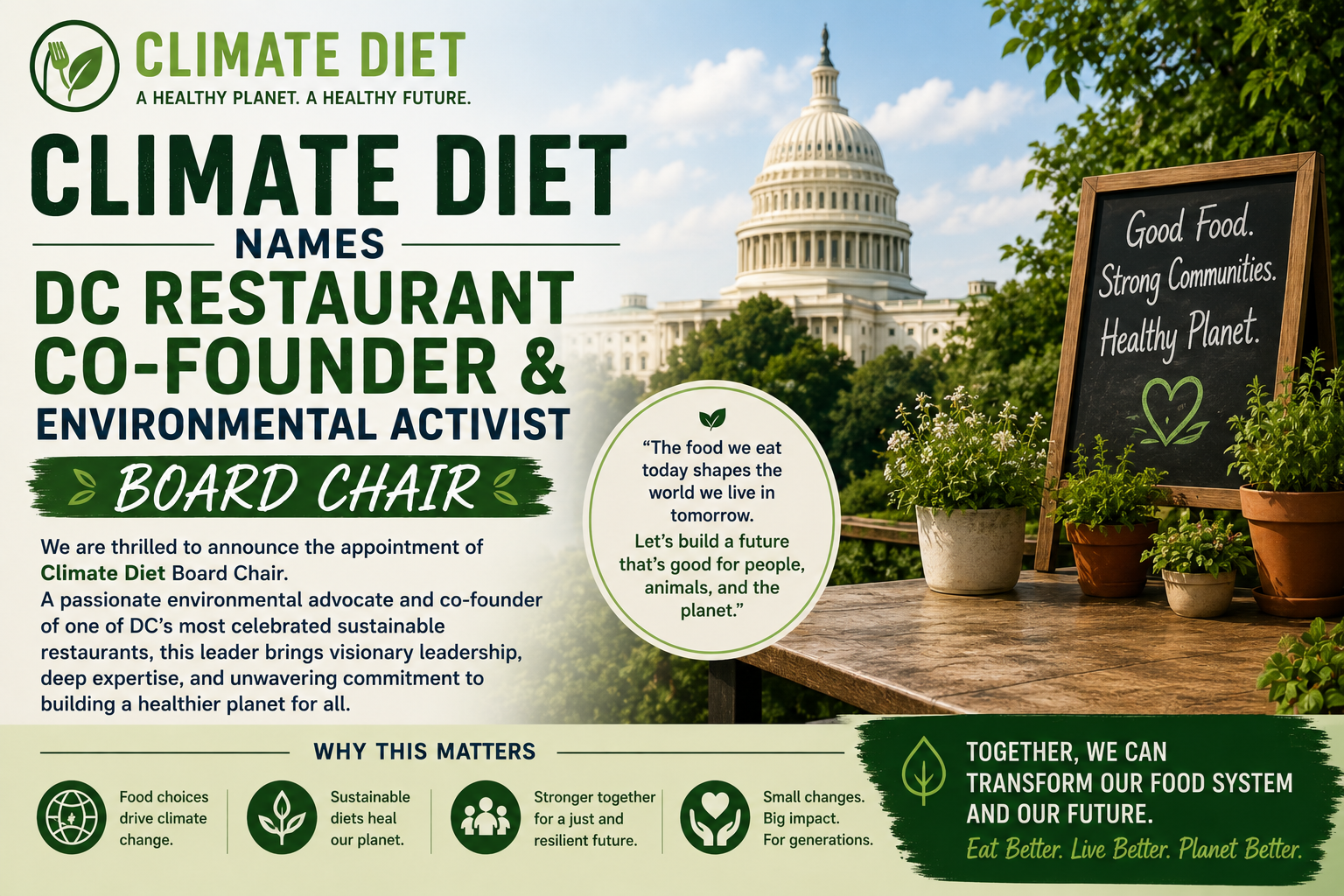 Climate Diet Names DC Restaurant Co-Founder & Environmental Activist Board Chair