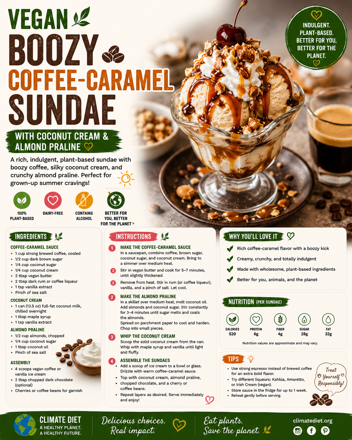 🍨 Vegan Boozy Coffee-Caramel Sundae with Coconut Cream & Almond Praline