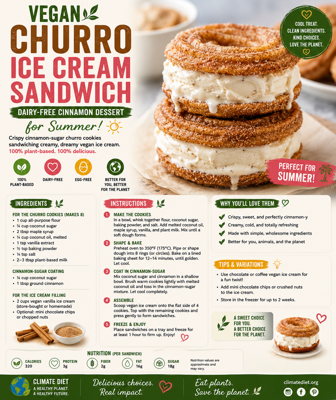 Vegan Churro Ice Cream Sandwich Recipe | Dairy-Free Cinnamon Dessert for Summer
