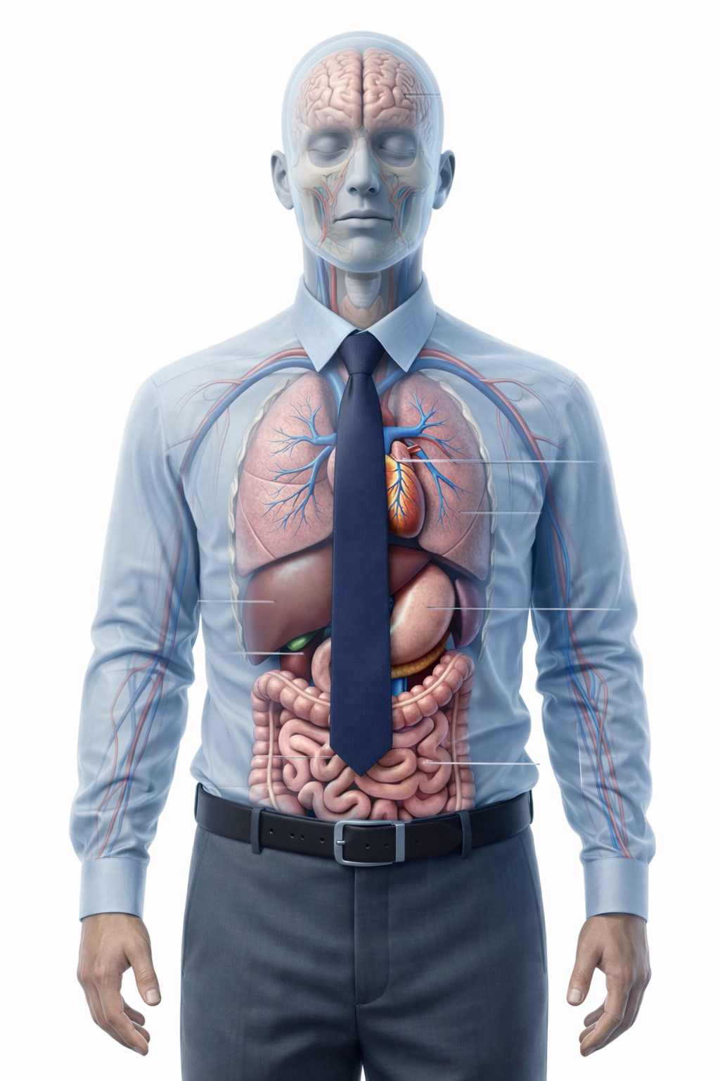 Human body anatomy with visible internal organs