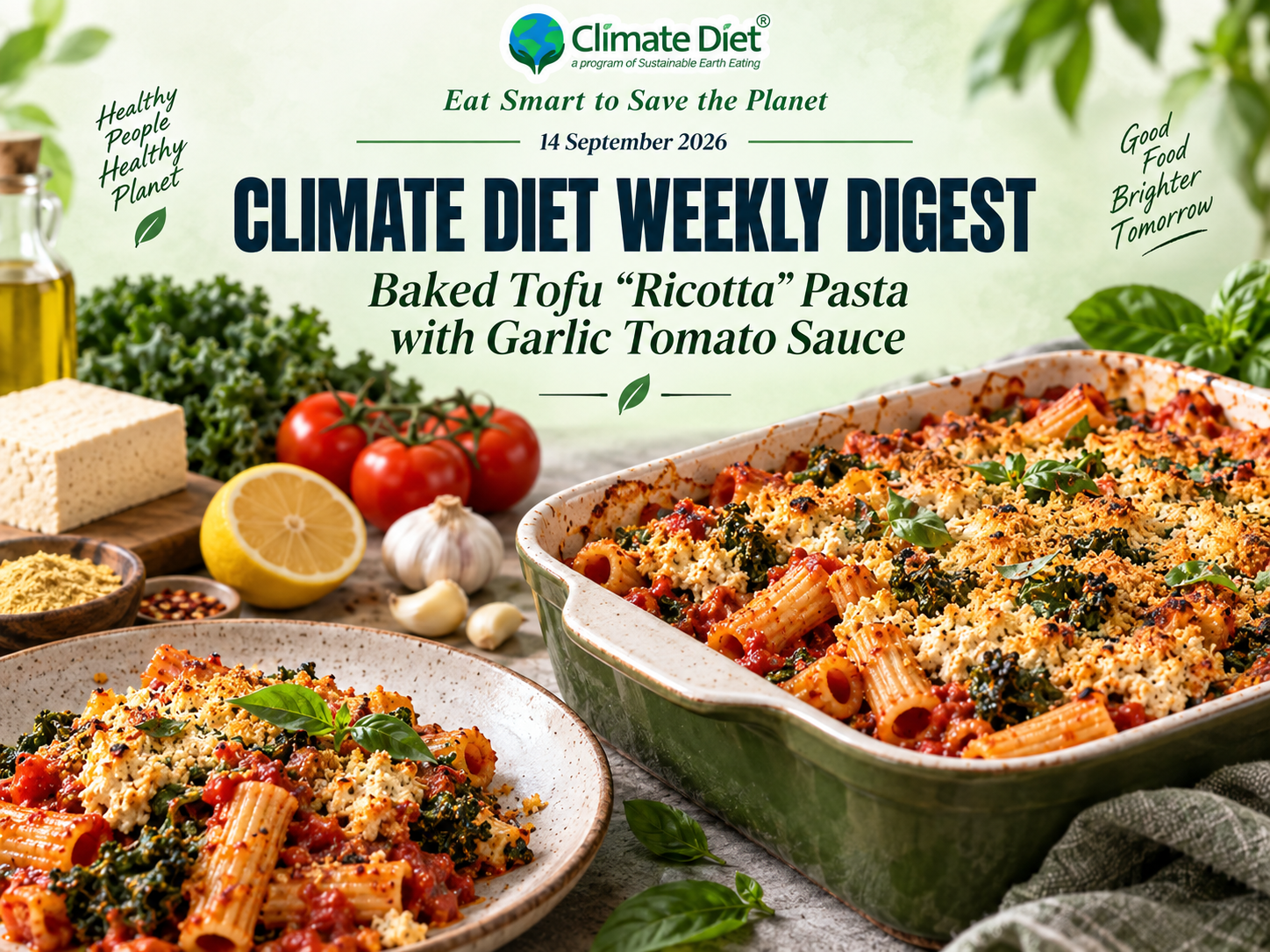 Baked Tofu Ricotta Pasta with Garlic Tomato Sauce