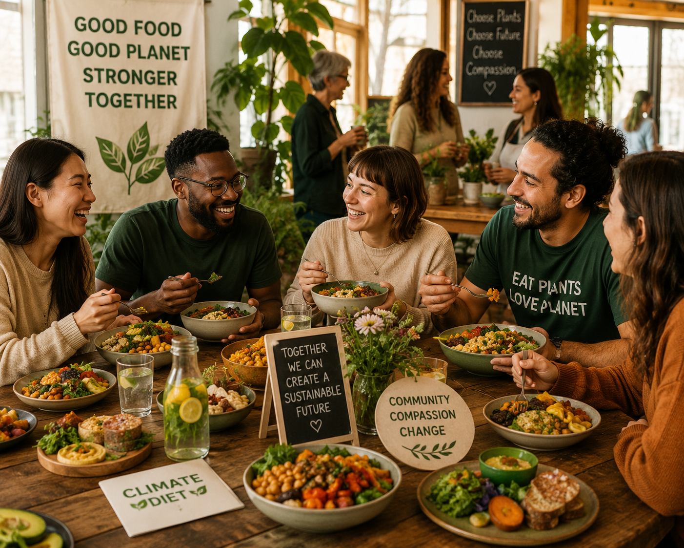 A group of people connecting and sharing ideas about sustainable living