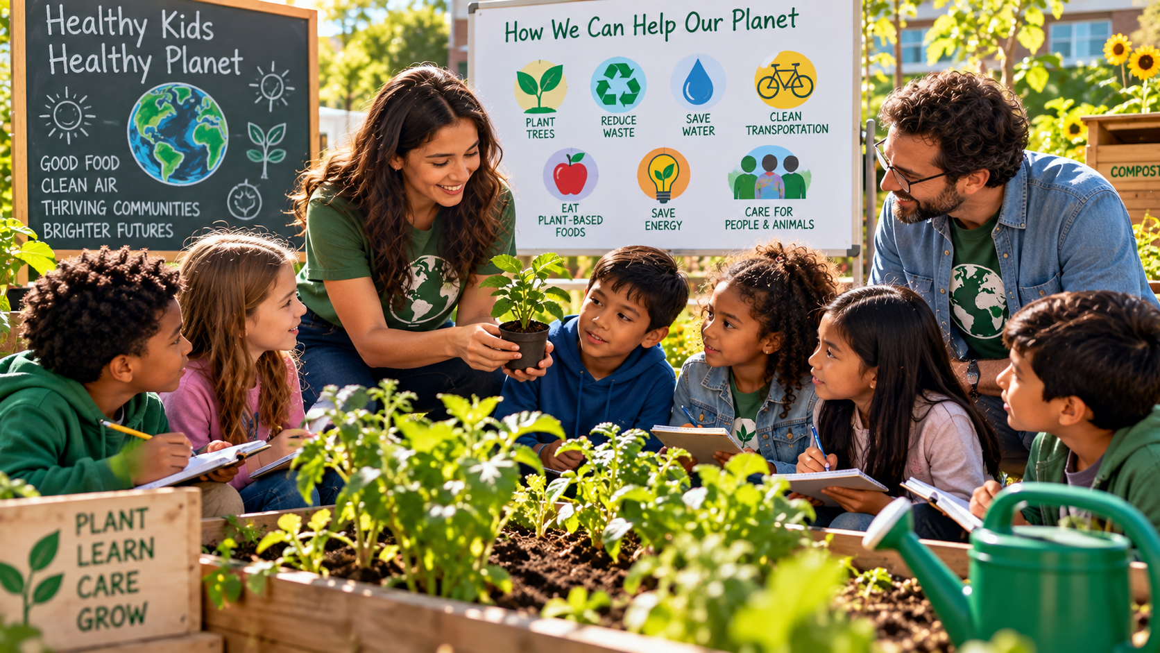 Students learning about healthy, plant-based food